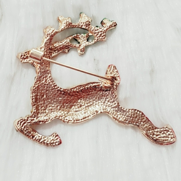 Rhinestone Reindeer Christmas Brooch - Picture 3 of 5
